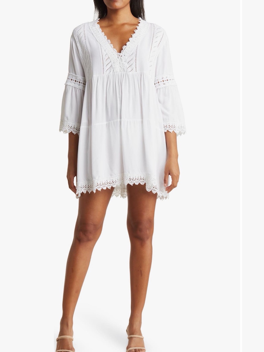 White Eyelet V-Neck Tunic Coverup